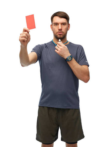referee whistling whistle and showing red card - Photo, Image