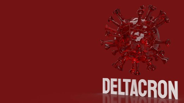 Bilim ya da salgın konsepti 3D sunumu için kırmızı arkaplan üzerine yeni Coronavirus deltacorn - Fotoğraf, Görsel