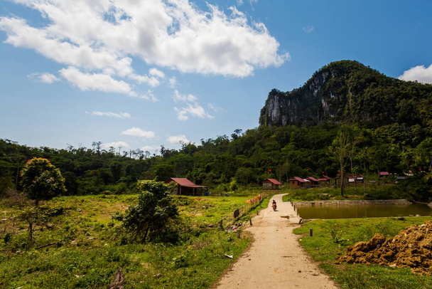 Phong Nha, Vietnam - February 2020 : Beautiful green vivid  landscape in National Park Phong Nha Ke Bang, Rural scenery - Fotó, kép