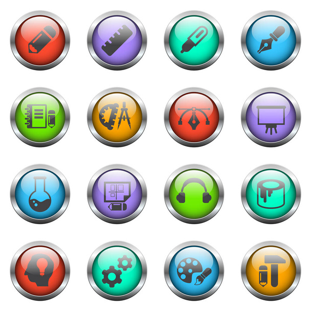 creative process vector icons on color glass buttons - Vector, Image