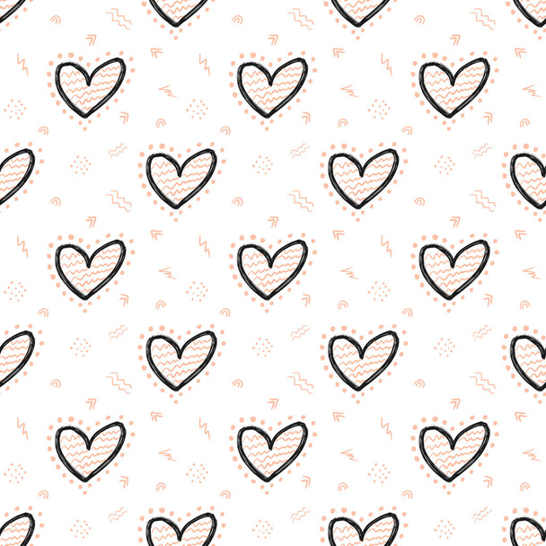Hand drawn seamless pattern for Valentines Day on white background. Can be used for wallpaper, pattern fills, web page background,surface textures. - Foto, imagen
