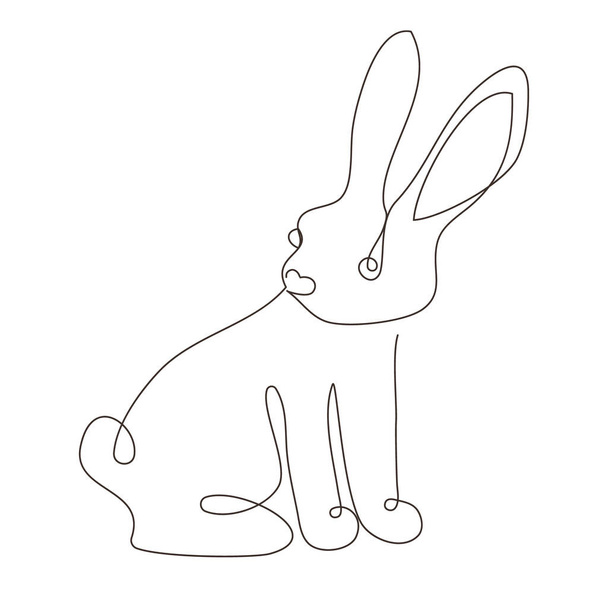 Sketchy, contour silhouette of a hare, a rabbit. Continuous one line drawing. Isolated vector illustration with black line on white background. Line art. - Vector, Image