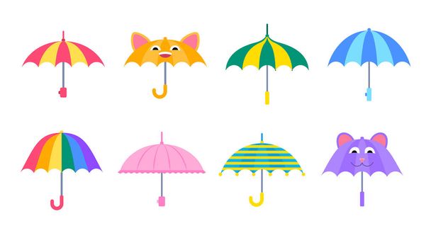 Cartoon Color Kid Umbrella Icon Set. Vector - Vektör, Görsel