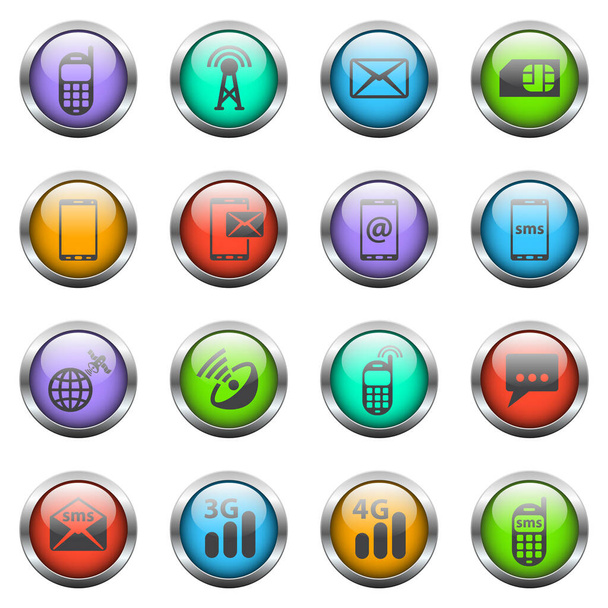 mobile connection vector icons on color glass buttons - Vecteur, image