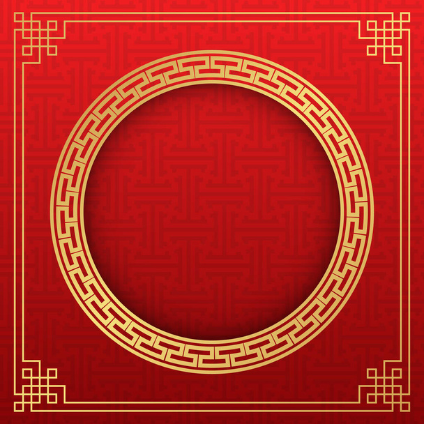 Fond chinois, décor classique rouge festive et cadre doré, illustration vectorielle - Vecteur, image