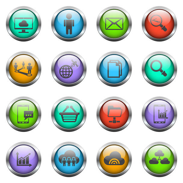 social network vector icons on color glass buttons - ベクター画像