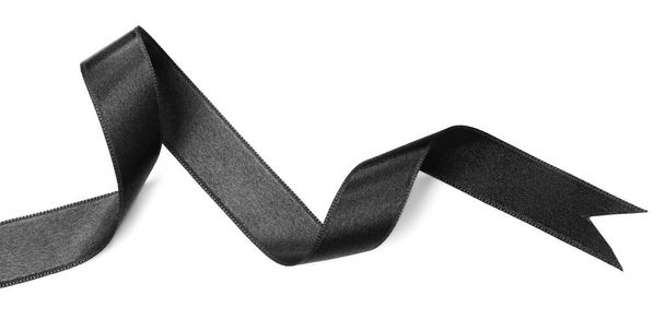 Black satin ribbon on white background, top view - Foto, Bild