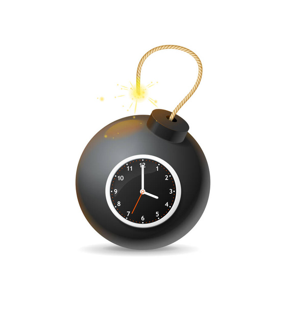 Realistic Detailed 3d Detonate Dynamite Black Bomb with Timer Clock. Vector - ベクター画像