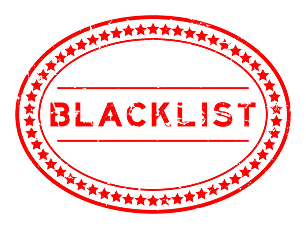 Grunge rote schwarze Liste Wort ovale Gummidichtung Stempel auf weißem Hintergrund - Vektor, Bild