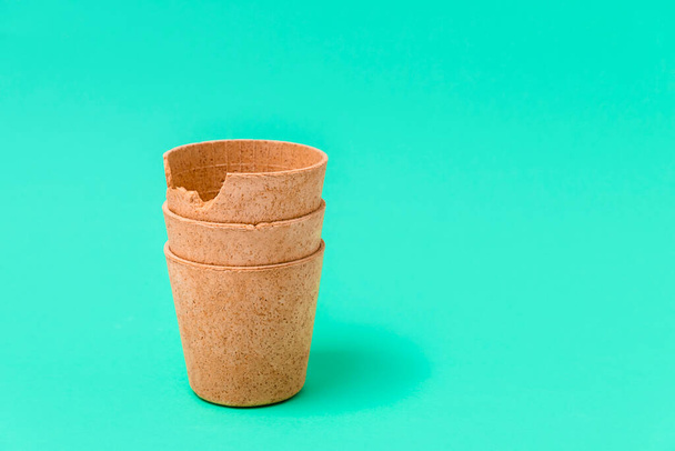 Eco-friendly waffle cups that can be eaten on green background - 写真・画像