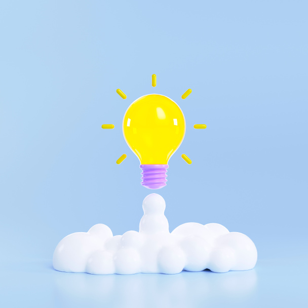 3D-Glühbirnen-Start-Ikone, Brainstorming, intelligentes Denken und kreatives Ideenkonzept. 3D-Darstellung - Foto, Bild