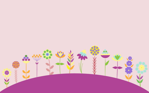 Flores de jardim de verão. Desenhos animados vetor flor fundo - Vetor, Imagem