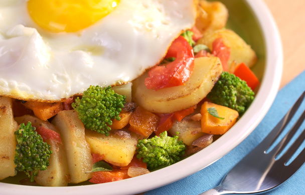 Fried Vegetables with Fried Egg - Photo, Image
