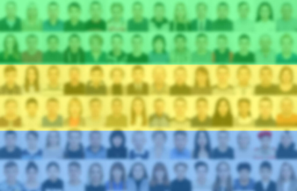 Portraits of many people on the background of the flag of Gabon. The concept of the population and demographic state of the country. - Φωτογραφία, εικόνα