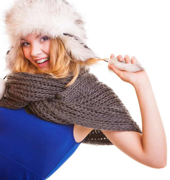 Winter fashion girl in fur hat - 写真・画像