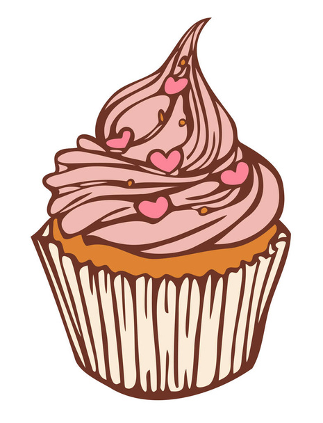 Vector illustration of cupcake. Hand drawn confection colored and depicted by a line. - Vector, Imagen