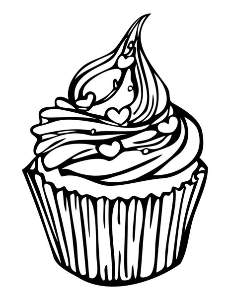 Vector illustration of black and white cupcake. Isolated hand drawn cupcake. - Vector, Image
