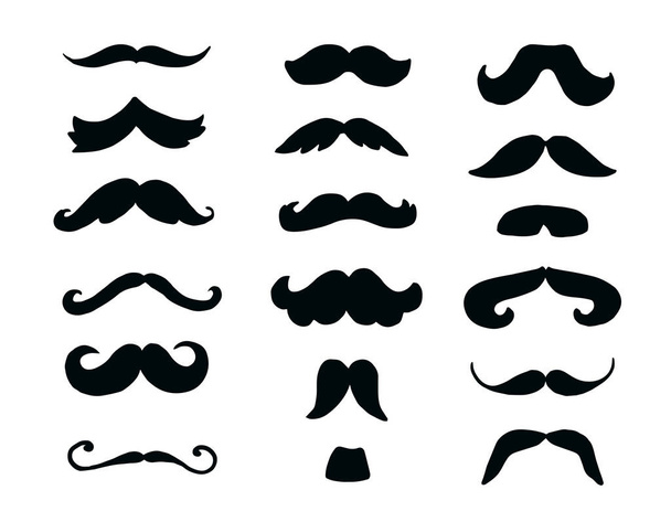 Set of black mustache icons on white background.Big collection of  black mustache icons on white  background.Curved lines. - Vector, Image