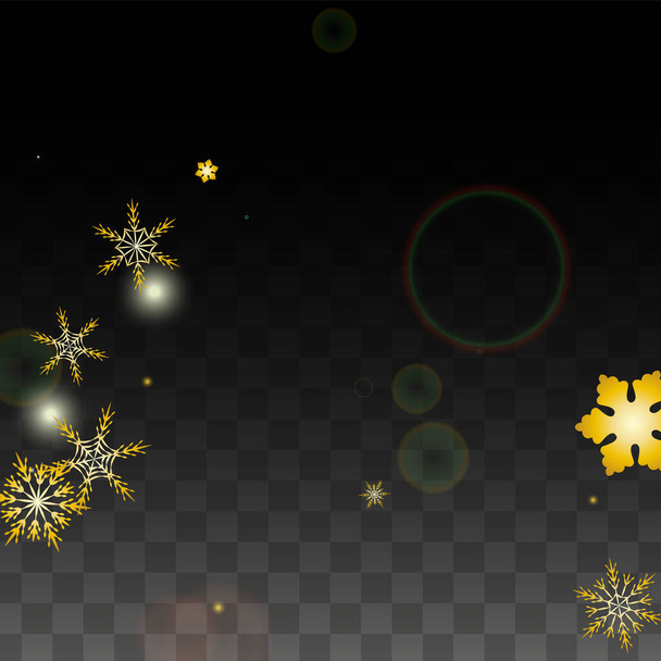 Christmas Vector Background with Gold Falling Snowflakes Isolated on Transparent Background. Realistic Snow Sparkle Pattern. Snowfall Overlay Print. Winter Sky. Design for Party Invitation. - Vector, Imagen