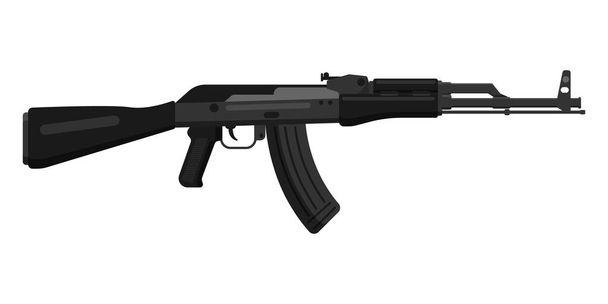 Russian black AK 74 Kalashnikov assault rifle with butt. Concept of terrorism and war with the use of military firearms for soldiers. Vector cartoon isolated illustration. - Вектор, зображення