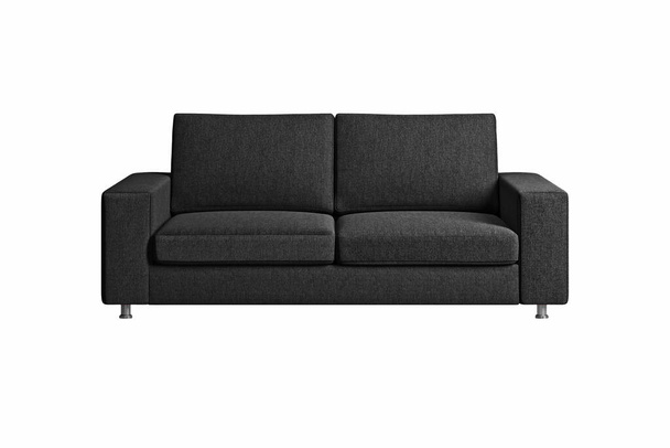 Black fabric sofa on nickel metal legs isolated on white background with clipping path. Series of furniture - Foto, afbeelding