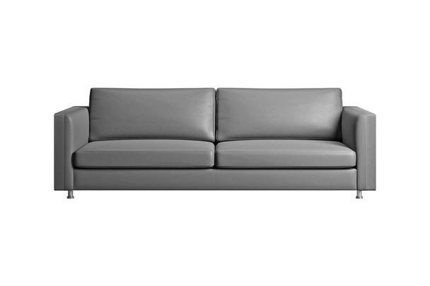 Cozy grey leather sofa, isolated on white background with clipping path. Series of furniture - Photo, Image