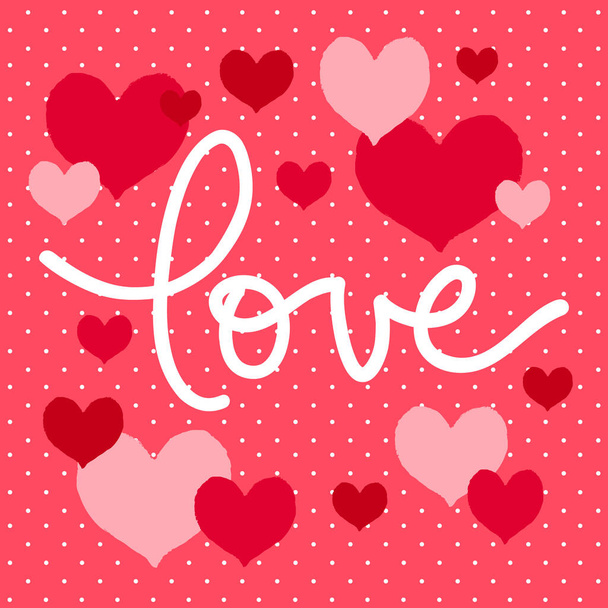 Silhouette of heart in grunge style, hand written lettering Love, Valentines day background, vector illustration, t-shirt design, greeting card, logotype, banner, invitation. - Vektor, kép