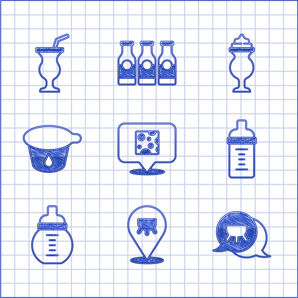 Set Cheese, Udder, Baby milk in a bottle, Yogurt container, Milkshake and  icon. Vector - Vector, Image