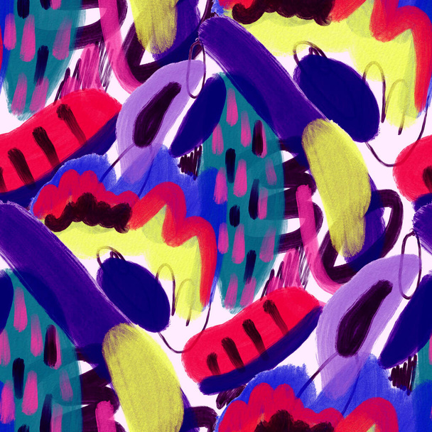 Aquarell abstraktes, nahtloses Muster. Kreative Textur mit hellen, abstrakten, handgezeichneten Elementen. Abstrakter farbenfroher Druck. - Foto, Bild
