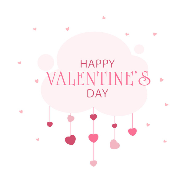Pink hearts and cloud on white background. Lettering Happy Valentine's Day. Valentines illustration with valentines decoration can be used for holiday design, posters, cards, websites, banners. - Vektör, Görsel