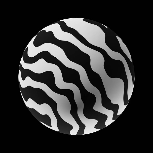 Sphere with a trendy abstract pattern on a clean black background. Realistic illustration 3D render. - Foto, immagini