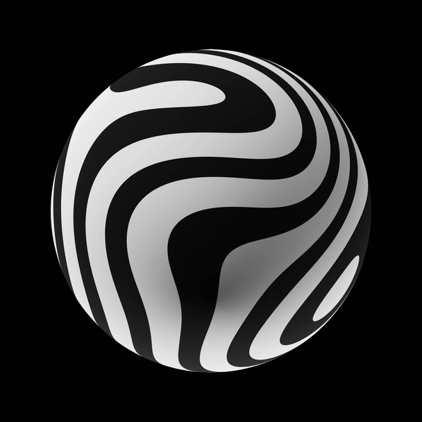 Sphere with a trendy abstract pattern on a clean black background. Realistic illustration 3D render. - Foto, imagen
