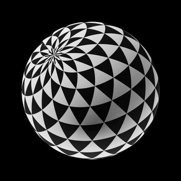 Sphere with a trendy abstract pattern on a clean black background. Realistic illustration 3D render. - Zdjęcie, obraz