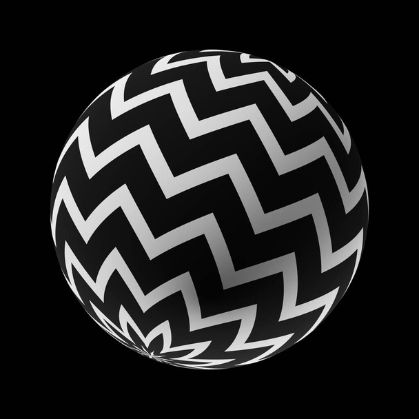 Sphere with a trendy abstract pattern on a clean black background. Realistic illustration 3D render. - Photo, Image
