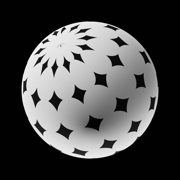 Sphere with a trendy abstract pattern on a clean black background. Realistic illustration 3D render. - Fotoğraf, Görsel
