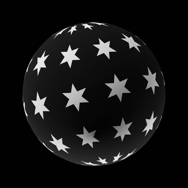 Sphere with a trendy abstract pattern on a clean black background. Realistic illustration 3D render. - Fotoğraf, Görsel