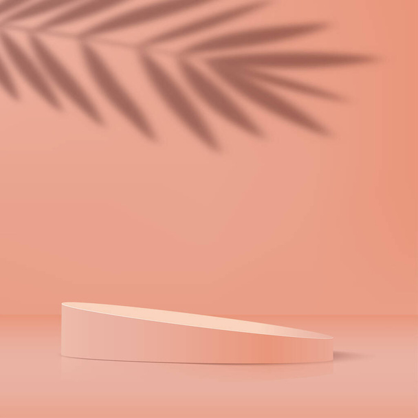 Minimal background with coral color geometric 3D podium. Vector illustration - Διάνυσμα, εικόνα
