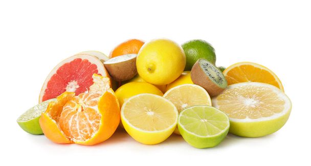 Různé zdravé citrusové plody na bílém pozadí - Fotografie, Obrázek
