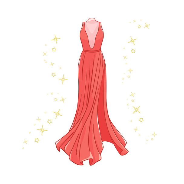 Модель красного вечернего платья. - Вектор,изображение