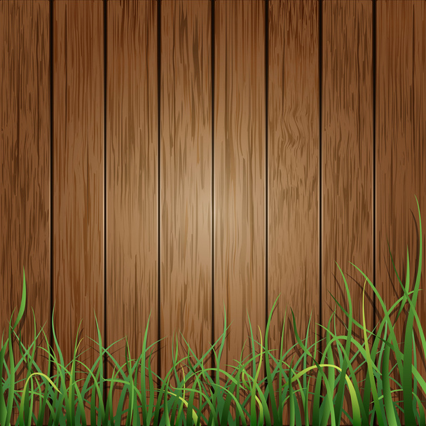 Wood planks and green grass background  - Vetor, Imagem