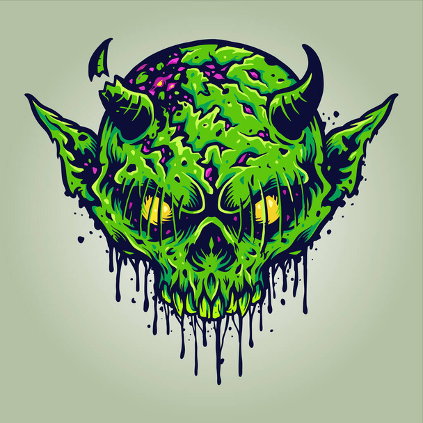 Zombie Skull Head Green Devil Vector illustrations for your work Logo, mascot merchandise t-shirt, stickers and Label designs, poster, greeting cards advertising business company or brands. - Vektör, Görsel