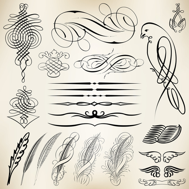 Vector set of calligraphic design elements and page decoration - Vector, Image