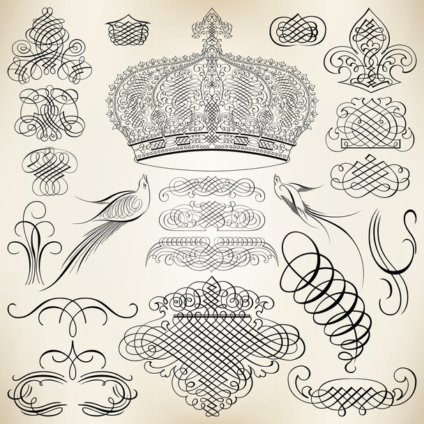 Wektorowy zestaw elementów wzornictwa kaligraficznego i dekoracji stron - Wektor, obraz