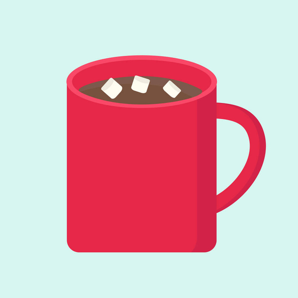 Drink in a red mug with marshmallows on a light background - Вектор,изображение