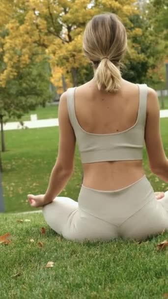 Une femme fait du yoga dans le parc - Séquence, vidéo