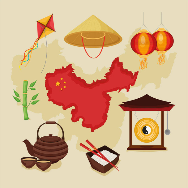 eight chinese culture icons - Vector, Image
