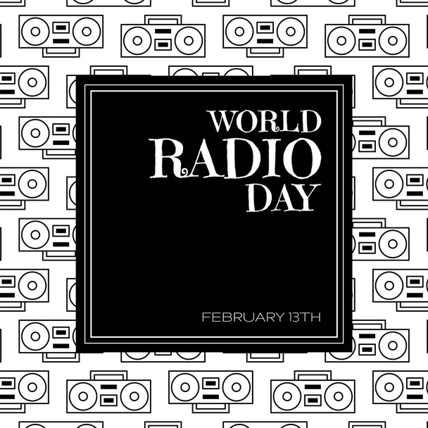 レトロなラジオの背景のラインアートイラストとワールドラジオの日お祝いスクエアバナー。ポスター、カード、カバー、広告などのテンプレートにも適しています。EPS8 #01 - ベクター画像