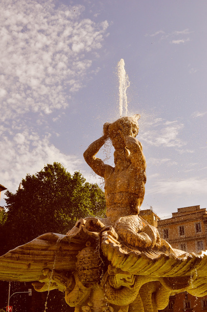 Retro look Triton Fountain in Rome - Photo, Image