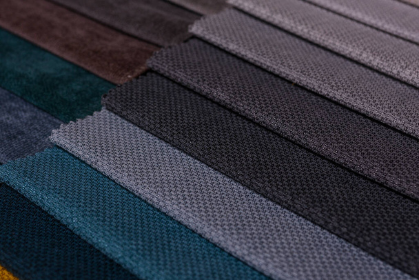 Samples of furniture fabrics.Multicolor fabric texture background. - Photo, Image