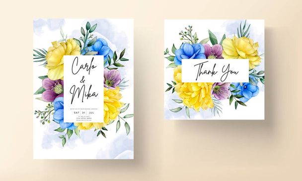 Gyönyörű kézrajz esküvői meghívó akvarell virágos design - Vektor, kép